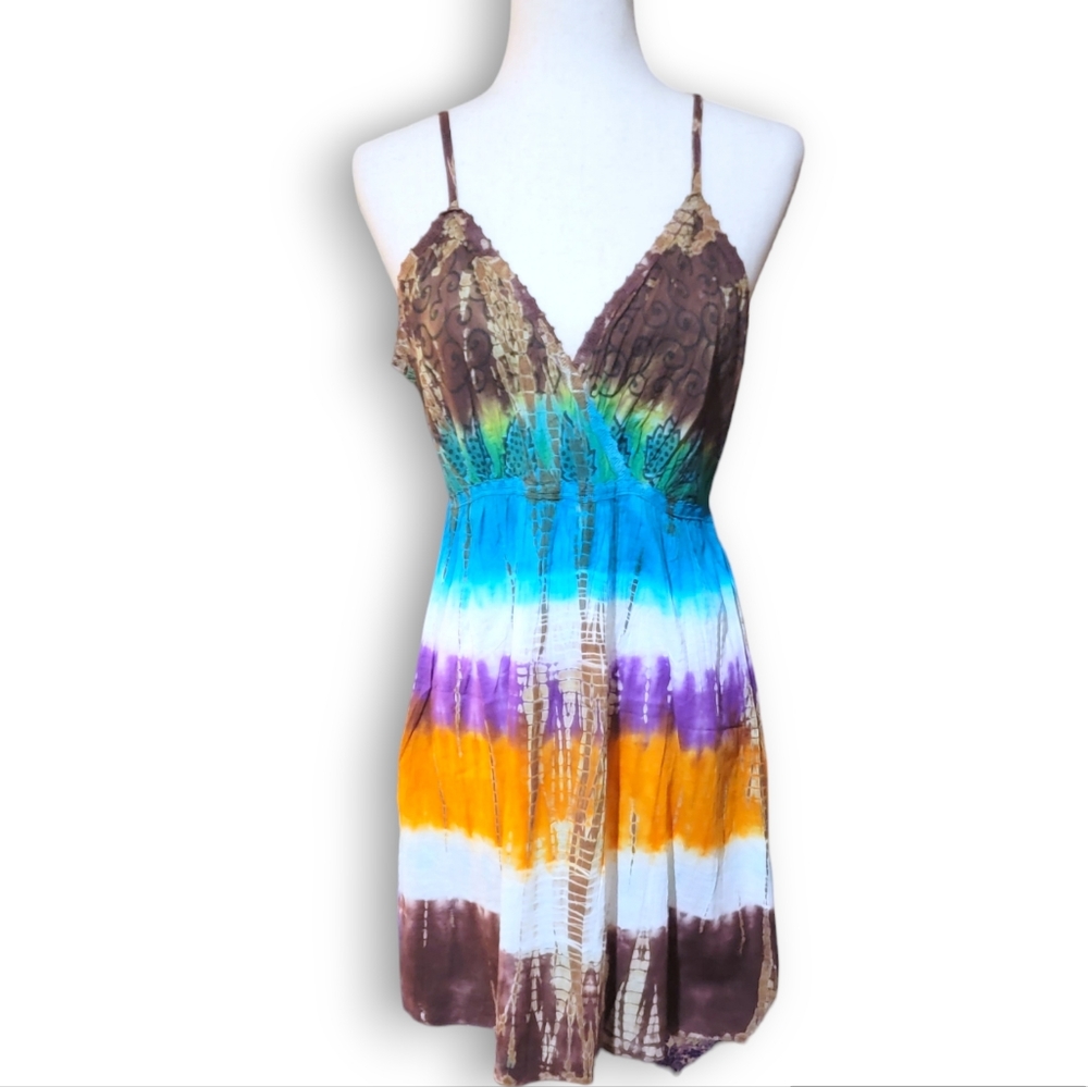 Good Times Colorful Boho Tie-dye Summer Dress | Beach Coverup | Juniors | Large